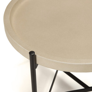 HECTOR - Table d'appoint 52x50cm plateau béton beige pieds métal noir