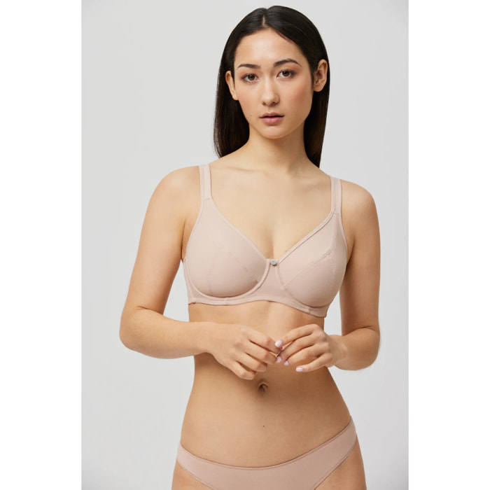 Reggiseno senza ferretto beige, coppe C, D ed E