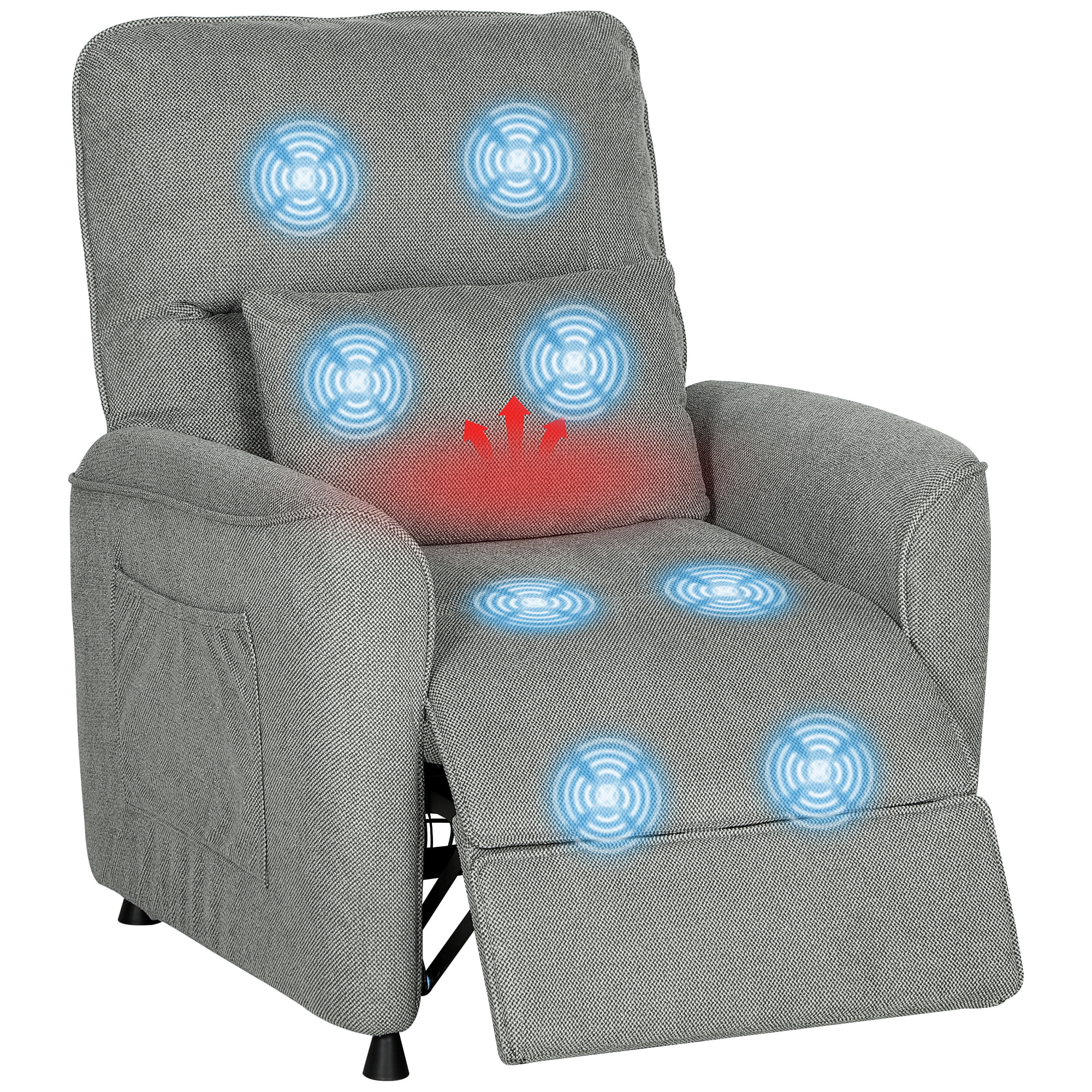 Sillón Relax Reclinable Eléctrico, con Calor Lumbar y Masaje Vibración, Sillón Masaje Relax, Motor Silencioso, Función de Memoria, Bolsillos Laterales, Almohada, Control Remoto con USB, Gris