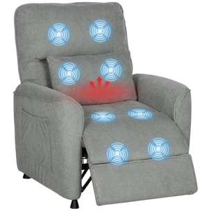 Sillón Relax Reclinable Eléctrico, con Calor Lumbar y Masaje Vibración, Sillón Masaje Relax, Motor Silencioso, Función de Memoria, Bolsillos Laterales, Almohada, Control Remoto con USB, Gris