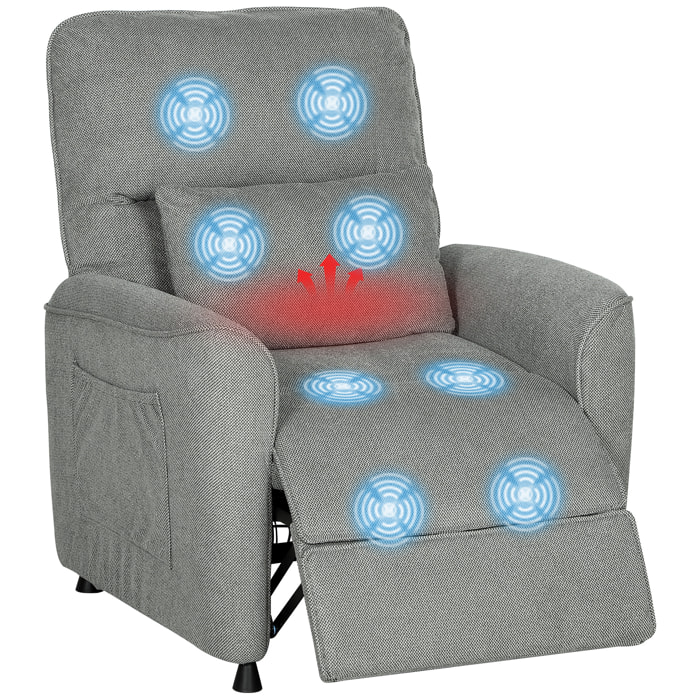 Sillón Relax Reclinable Eléctrico, con Calor Lumbar y Masaje Vibración, Sillón Masaje Relax, Motor Silencioso, Función de Memoria, Bolsillos Laterales, Almohada, Control Remoto con USB, Gris