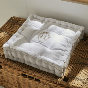 Coussin de sol avec broderies coton uni CHARME beige