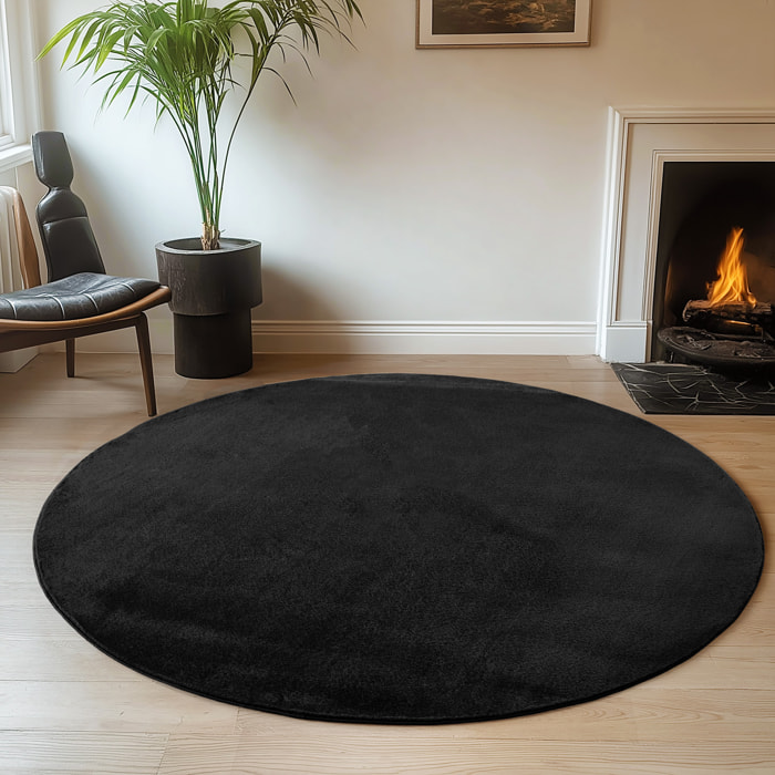 ALBA - Tapis rond doux noir à poils courts