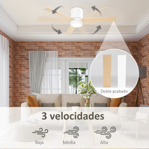 Ventilador de Techo con Luz LED Motor AC 48W Mando a Distancia 112 de Diámetro 3 Velocidades Temporizador 3 Aspas de Madera Silencioso para Dormitorio Salón Comedor 112x112x25 cm Blanco