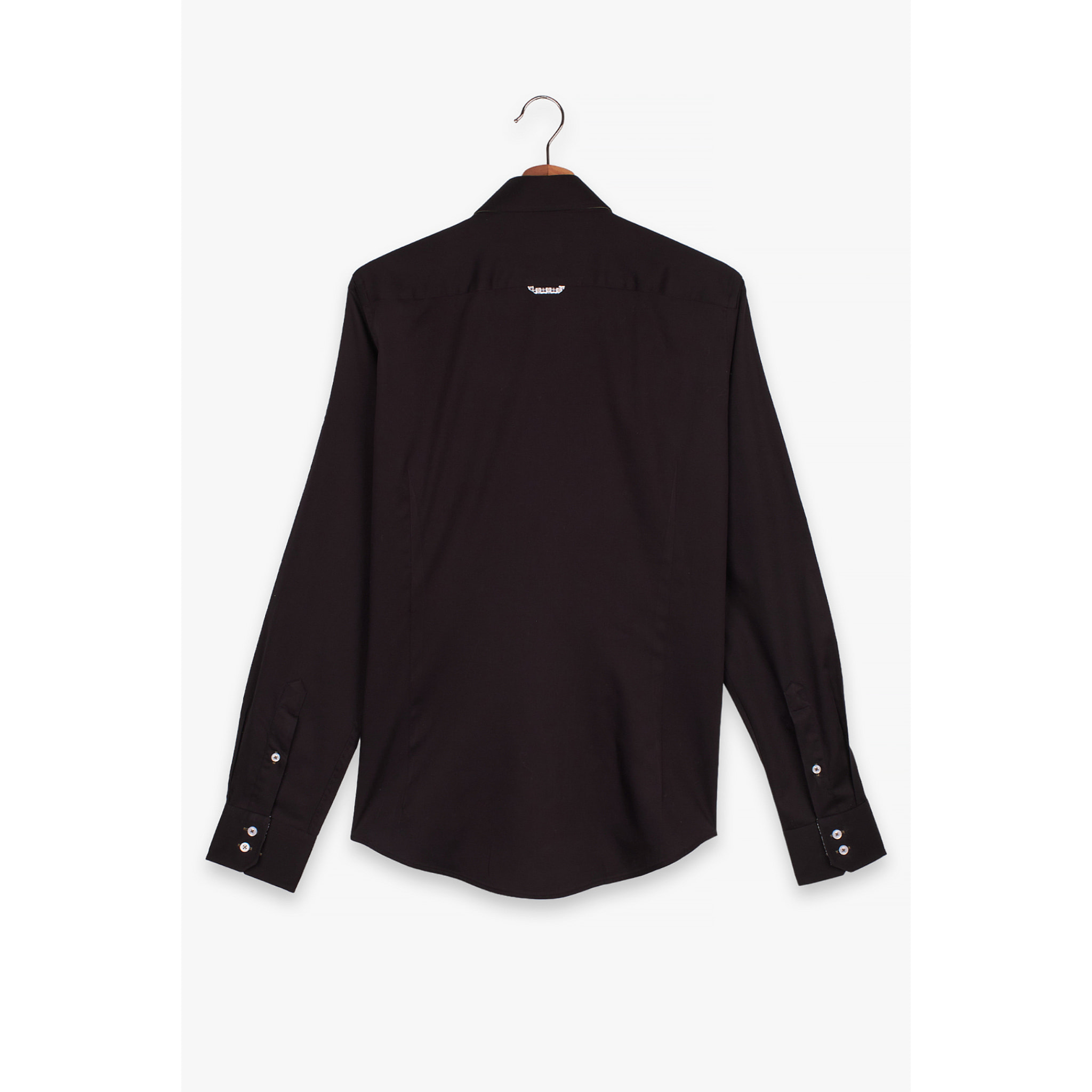 Camicia Uomo 2 Bottoni Button Down Slim Satin Unito Nero