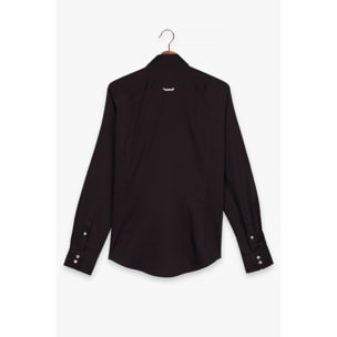 Camicia Uomo 2 Bottoni Button Down Slim Satin Unito Nero