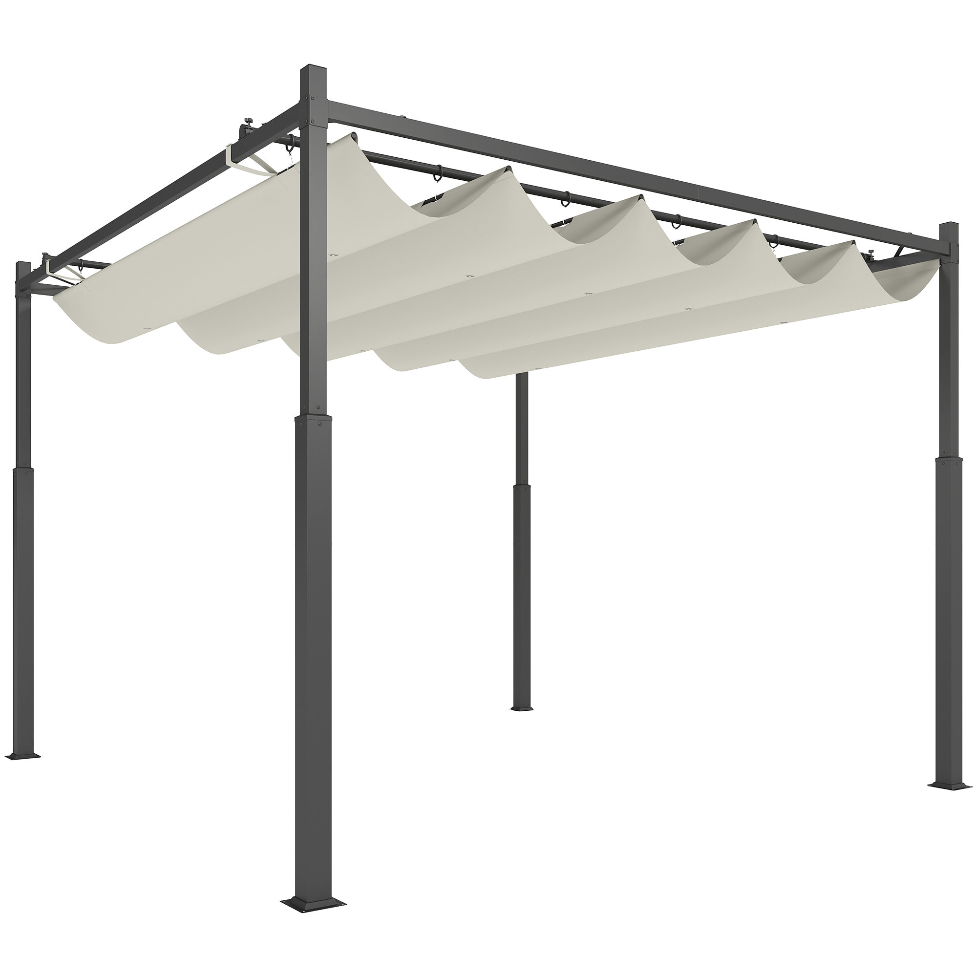 Pérgola de Jardín 3x3 m con Techo Retráctil y Accesorio Magnético, Cenador de Jardín con Protección UV30+, Columnas Metálicas y Ganchos, Pabellón para Patio, Terraza, Exterior, Blanco Crema