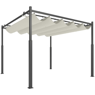 Pérgola de Jardín 3x3 m con Techo Retráctil y Accesorio Magnético, Cenador de Jardín con Protección UV30+, Columnas Metálicas y Ganchos, Pabellón para Patio, Terraza, Exterior, Blanco Crema
