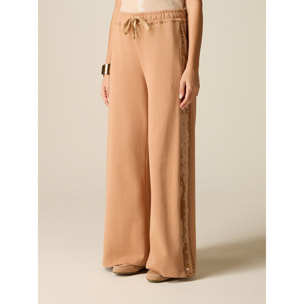 Oltre - Pantalones palazzo de felpa con lentejuelas - Marrón