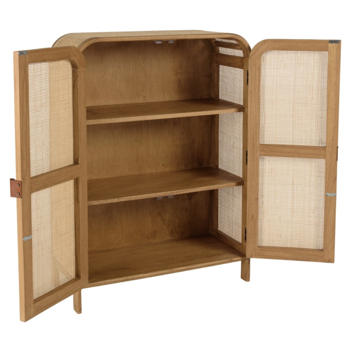 AMY - Armoire forme arrondie mindi et rotin naturel 2 portes 3 étagères AMY