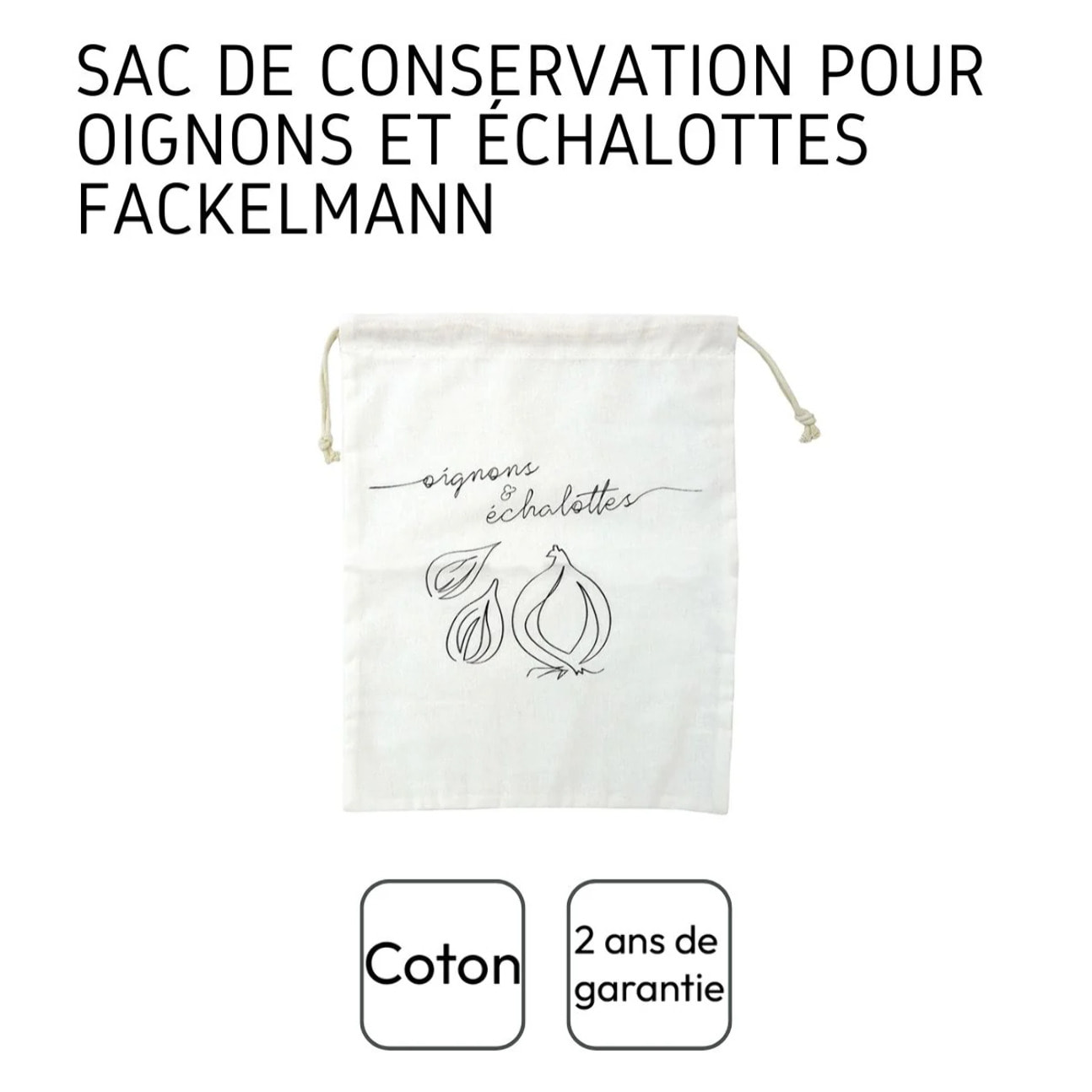 Sac de conservation pour oignons et échalottes en coton Fackelmann Nature