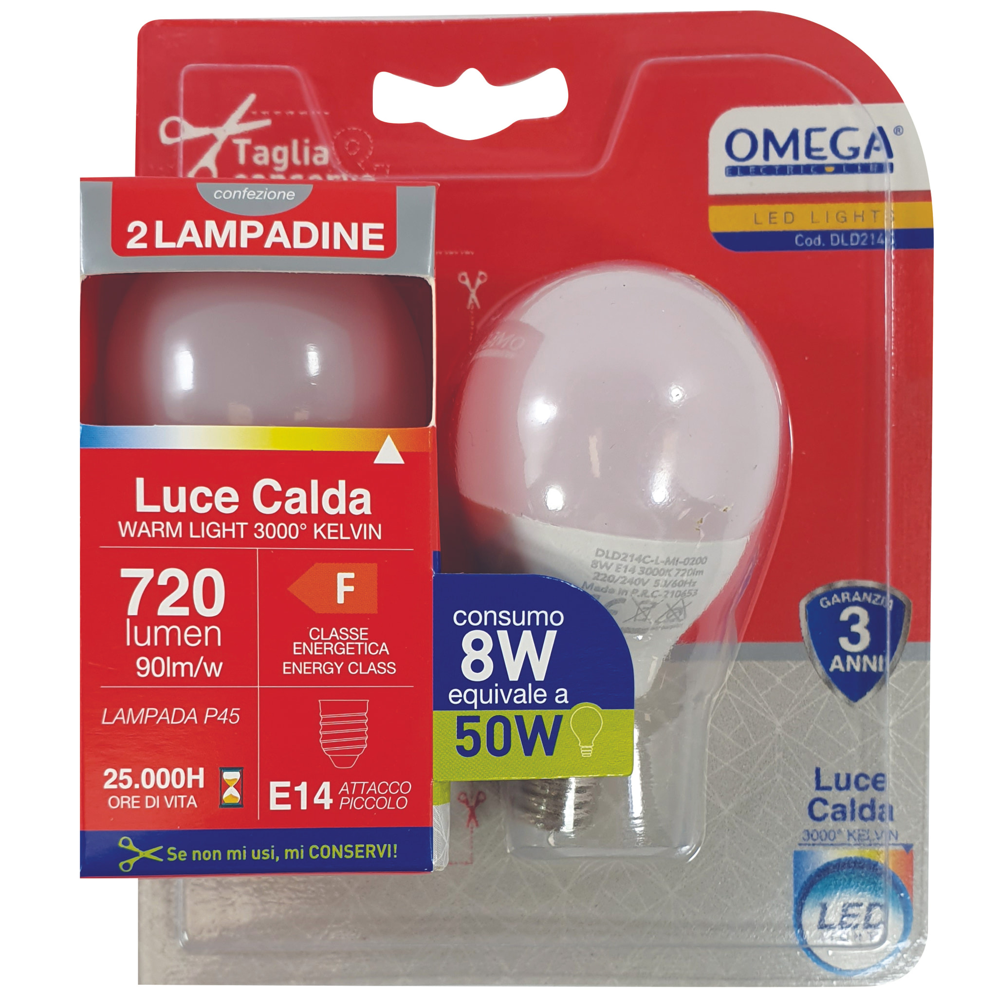 OMEGA Set 6 Pezzi Sfera LED P45 8W 3000K E14
