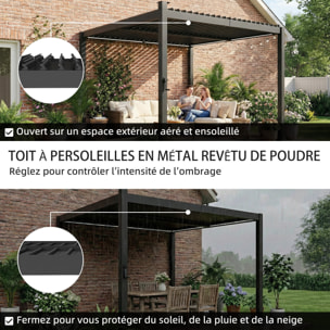 Pergola bioclimatique lames orientables éclairage LED solaire métal noir