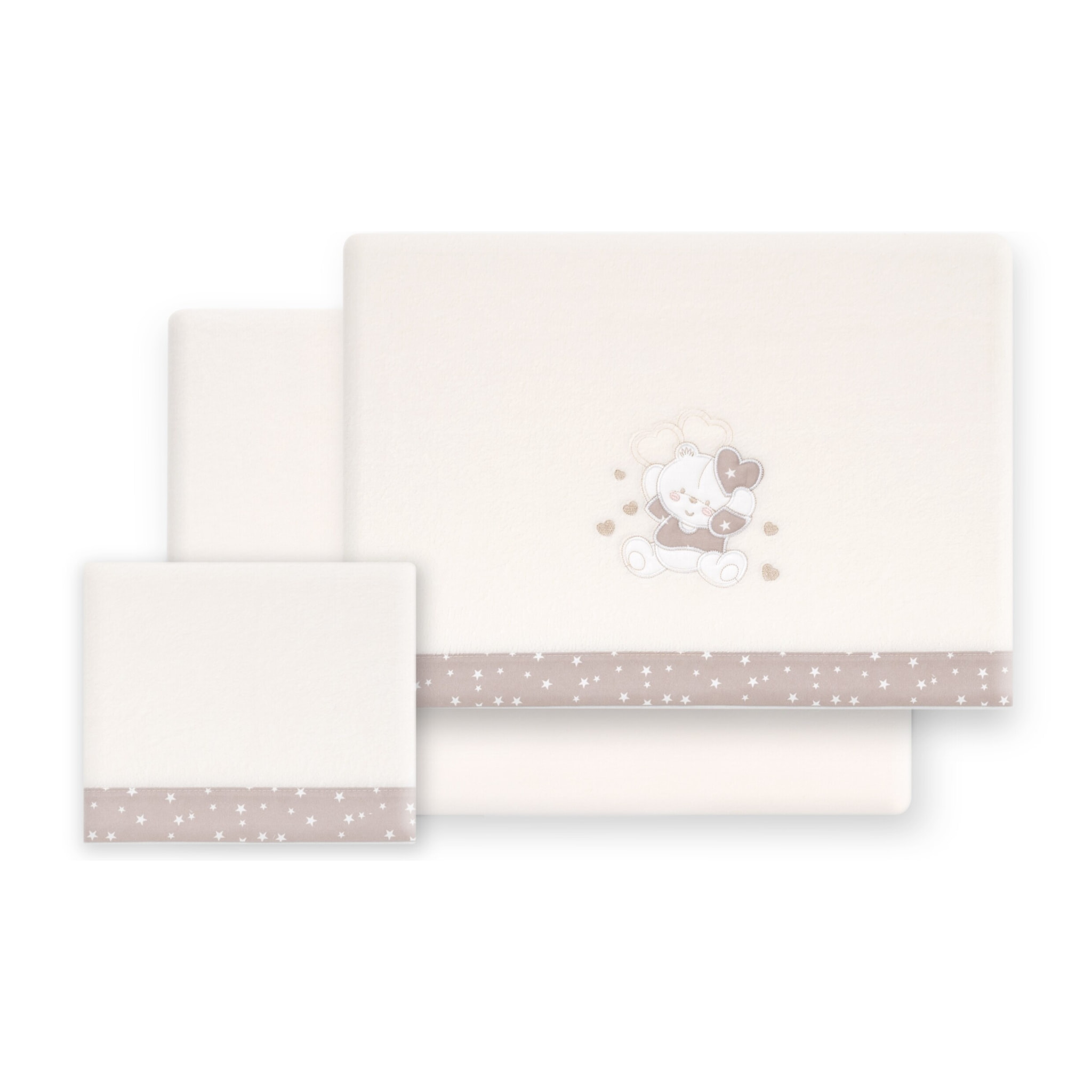 Triptico Coche Coralina D. Algodon Oso Corazones Beig