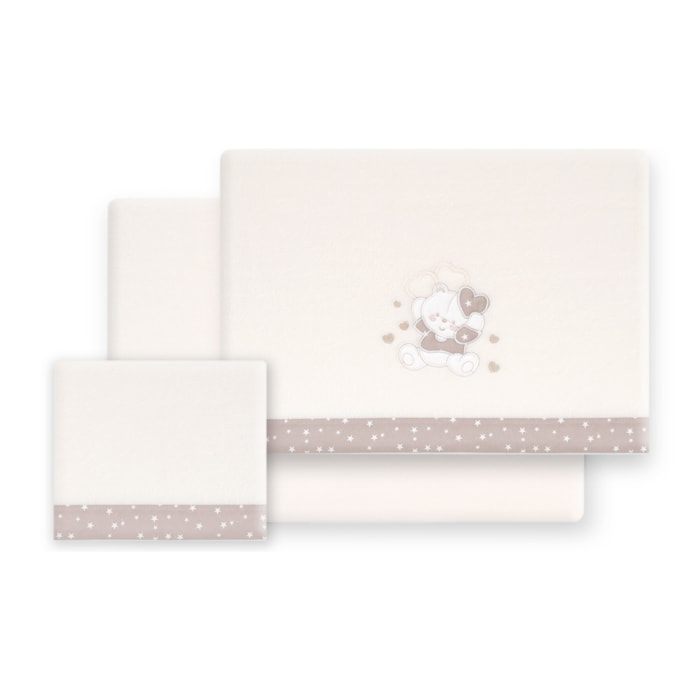 Triptico Coche Coralina D. Algodon Oso Corazones Beig