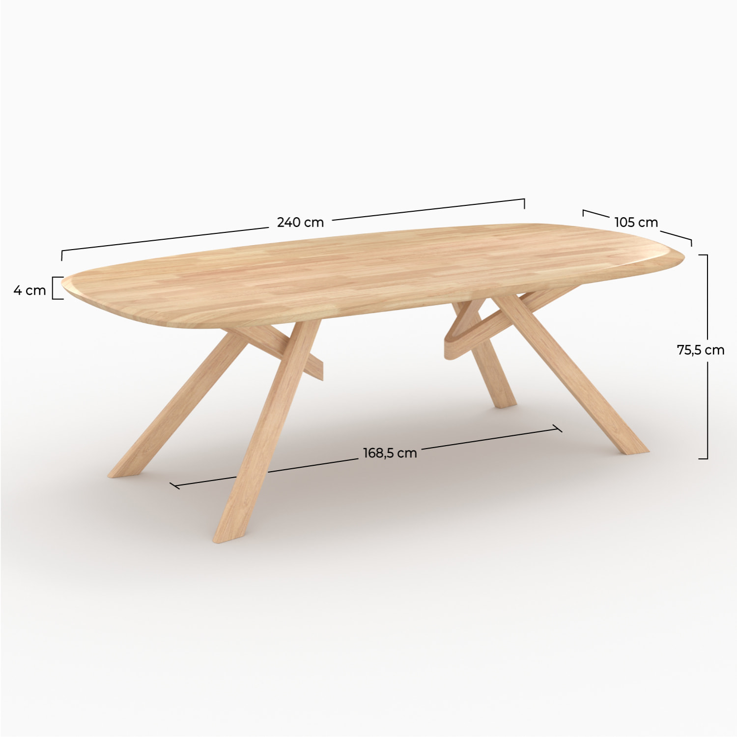 Table rectangulaire en bois d'hévéa massif clair 8 personnes - Merlin