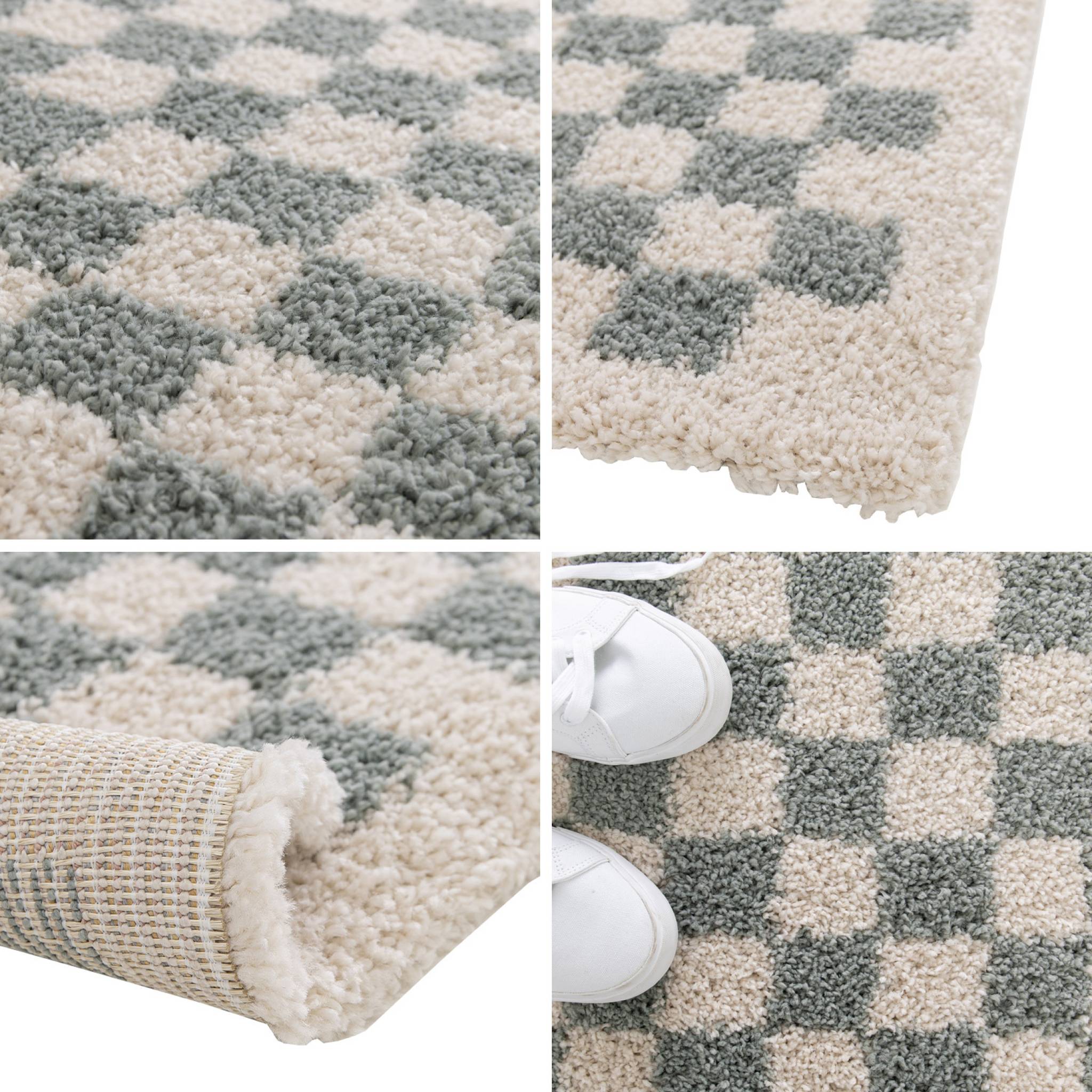 Tapis intérieur shaggy damier bleu clair et crème TAYLOR