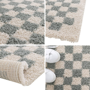 Tapis intérieur shaggy damier bleu clair et crème TAYLOR