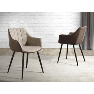 Set 2 sillas CALIFORNIA - tela beige, ecopiel marrón y patas metal negras