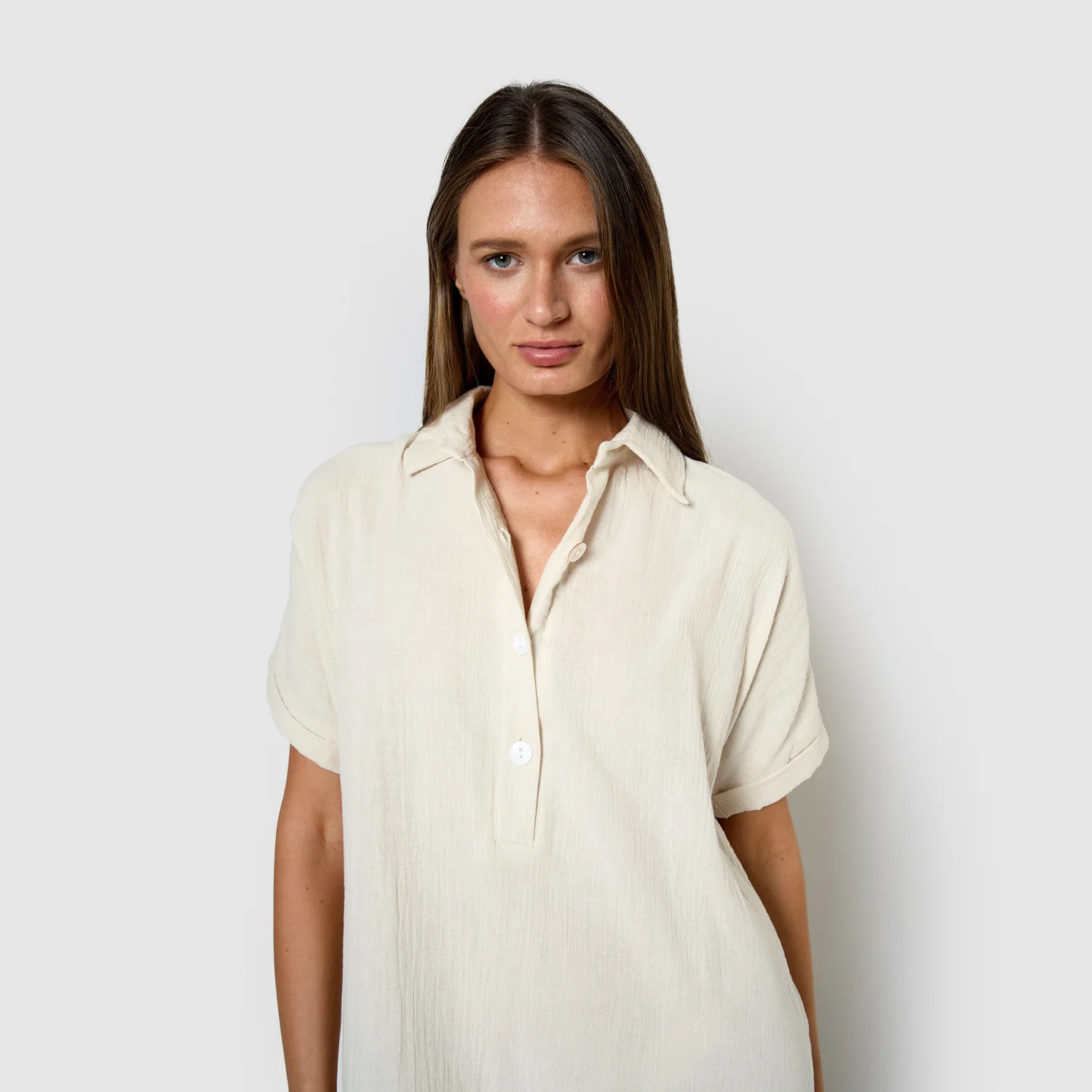 Vestido midi manga fluida muselina blanco