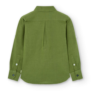 Camisa larga niño, lino estampada lisa, verde militar