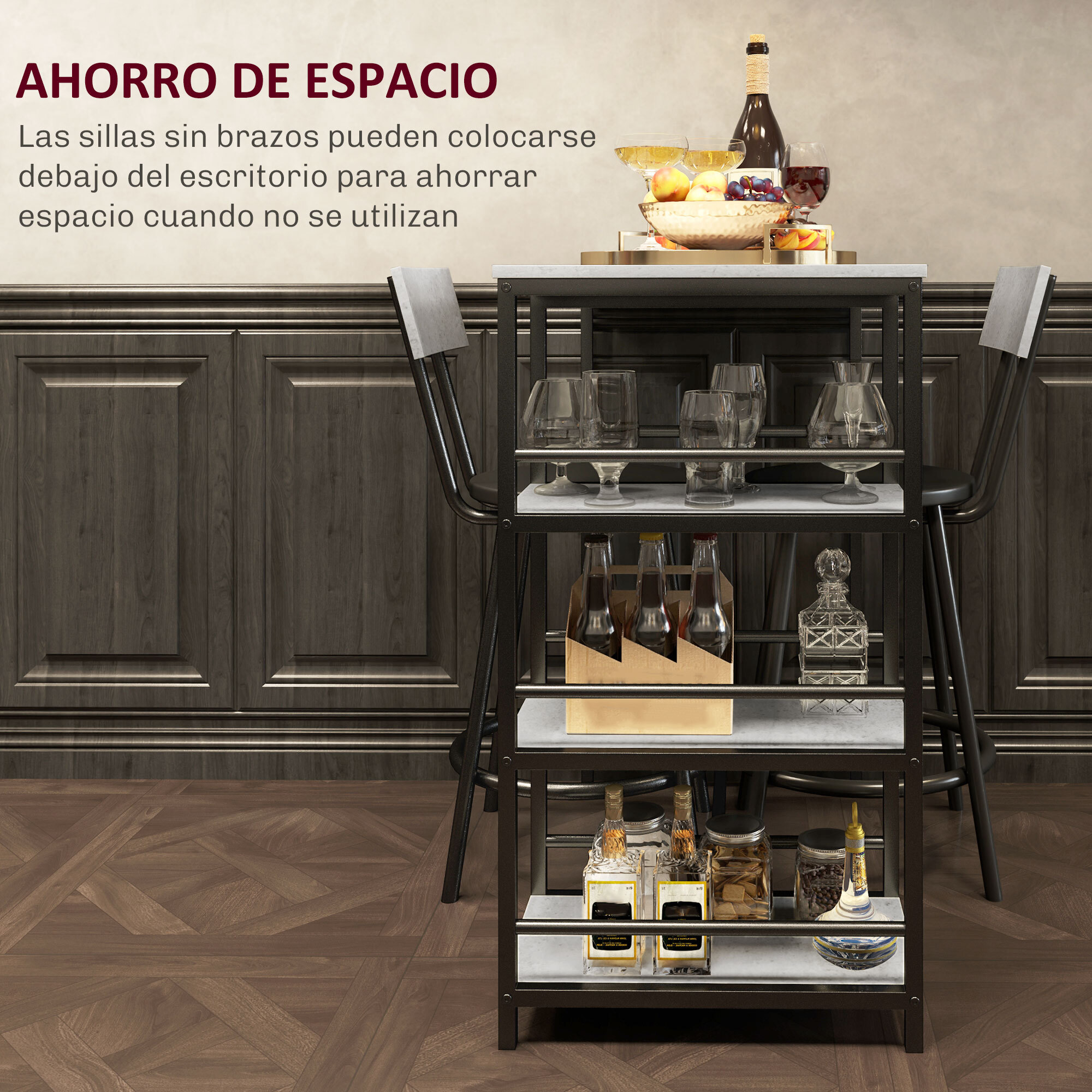 Conjunto de Mesa Alta de Bar con 2 Taburetes Mesa Alta de Cocina con Taburetes Estantes Laterales Asiento Acolchado y Barra para Descanso de Pies para Comedor Gris Oscuro