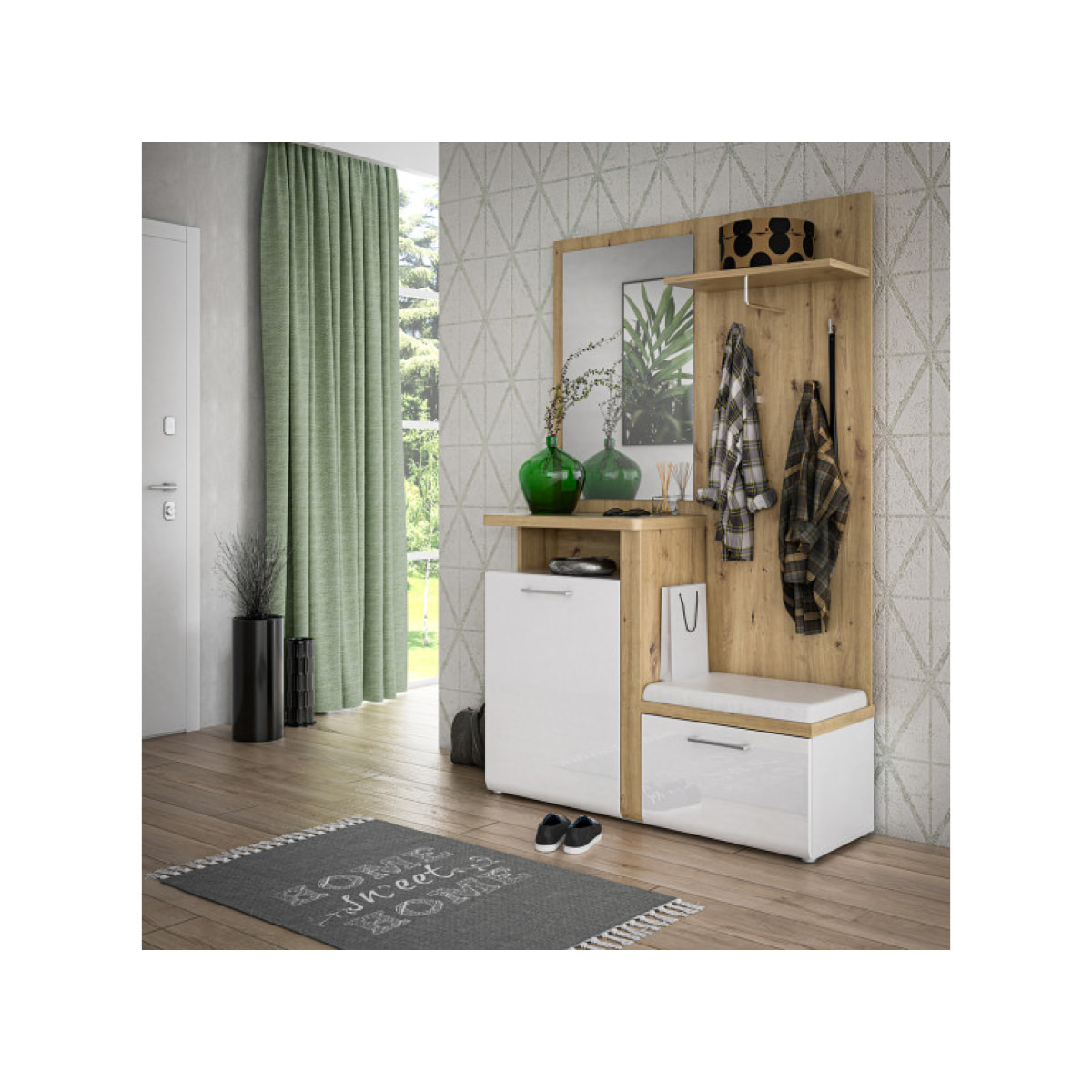 Vestiaire d'entrée avec banc et miroir L. 128 cm - TOULOUSE