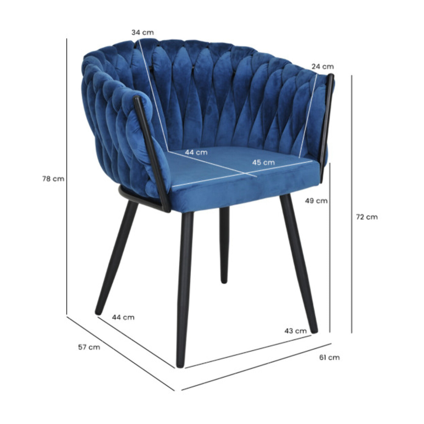 Chaise en velours tressé avec accoudoirs et pieds en métal - MELODIE 2