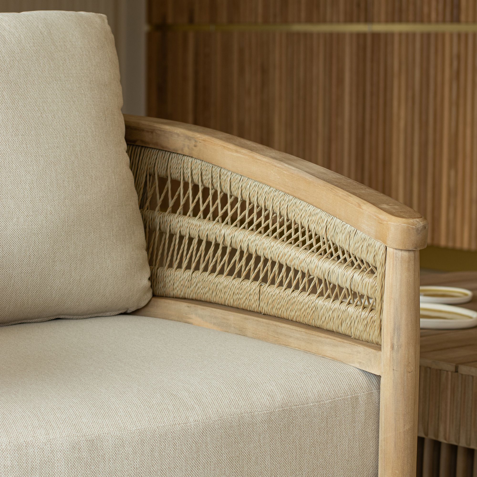 Salon de jardin 4 places en bois d'acacia et corde tressée taupe MAUI