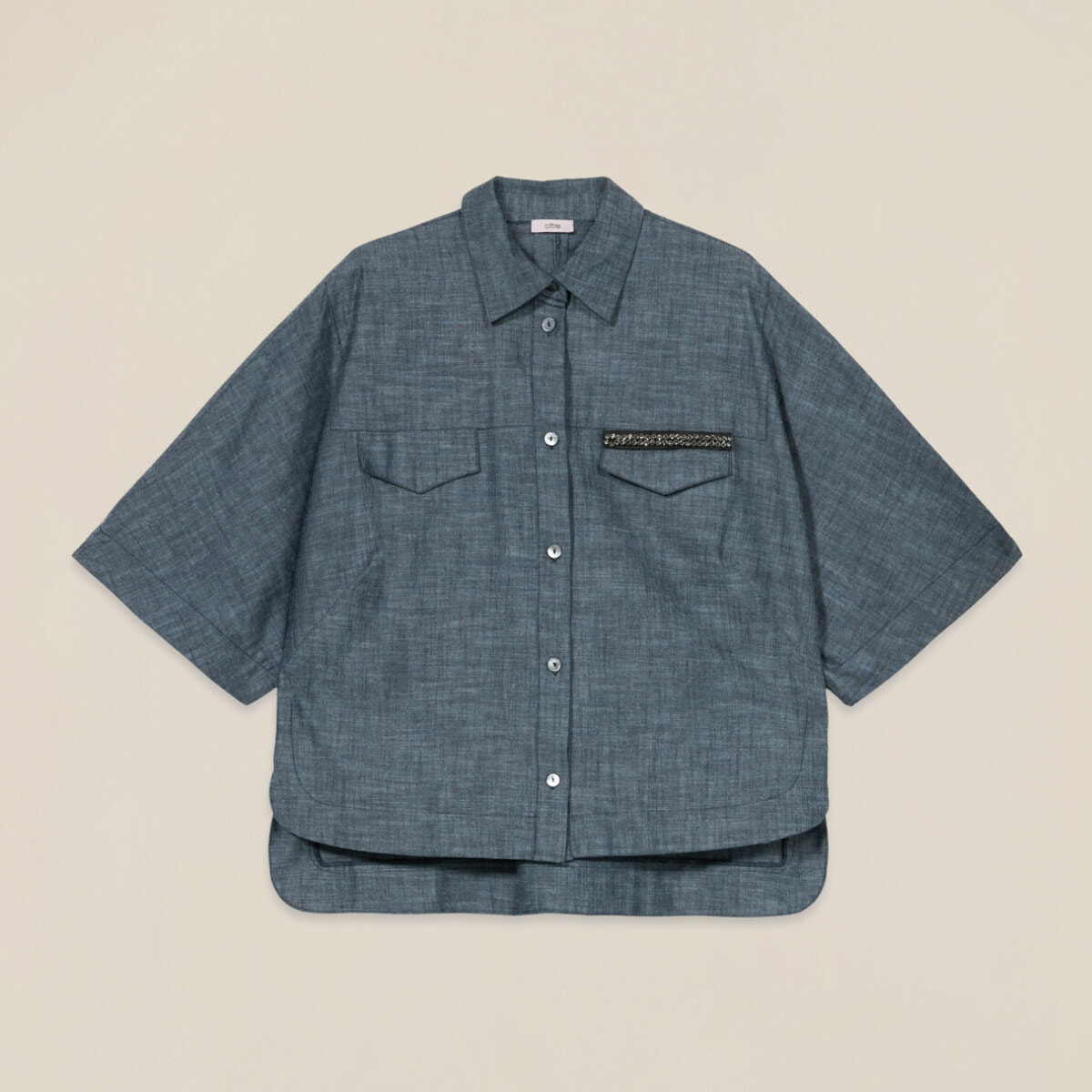 Oltre - Camicia oversize misto lino effetto denim - Blu