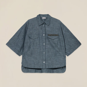Oltre - Camicia oversize misto lino effetto denim - Blu