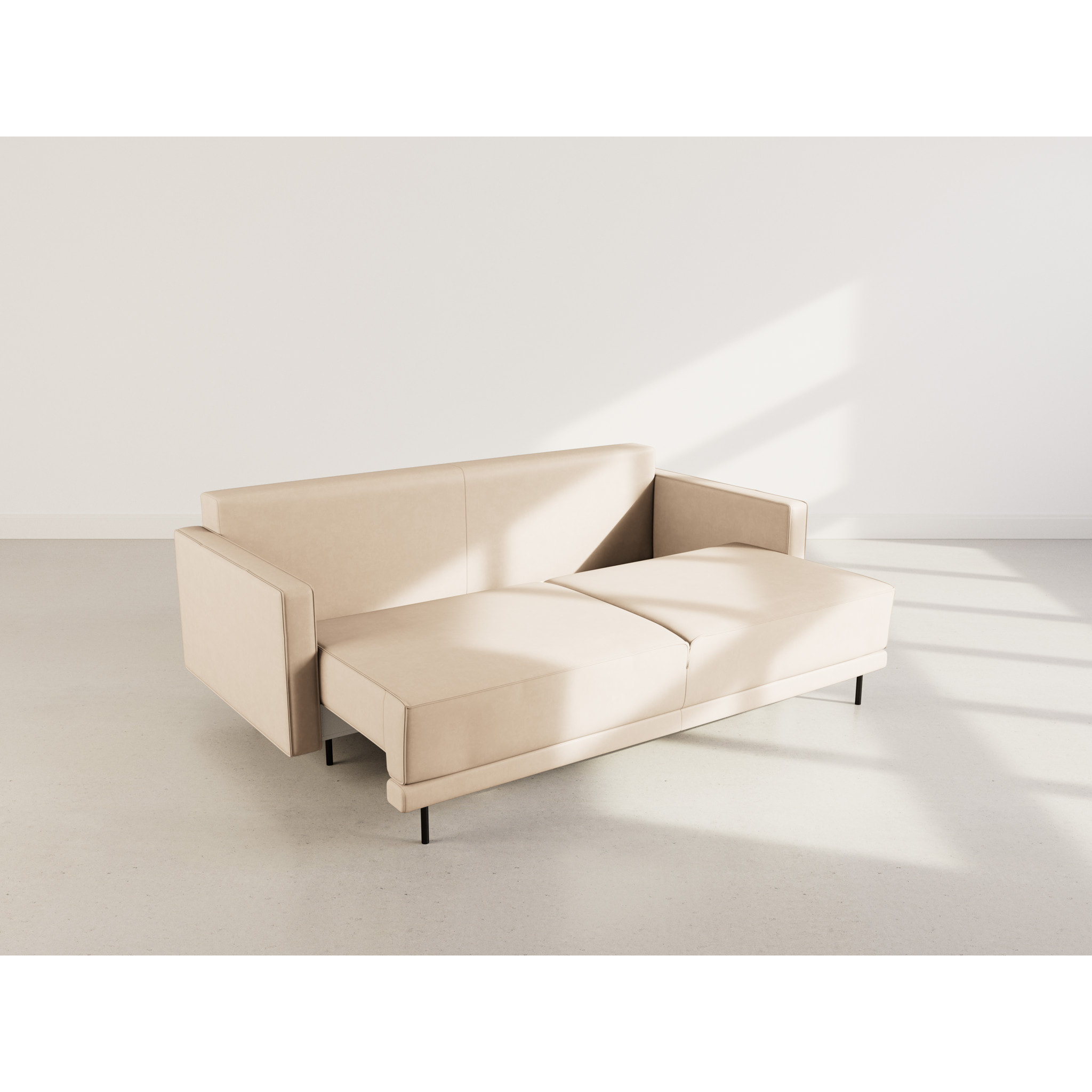 Charlie - Canapé droit 3 places convertible avec coffre en simili - Beige