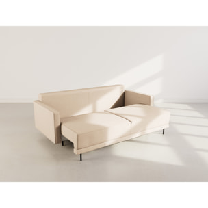 Charlie - Canapé droit 3 places convertible avec coffre en simili - Beige