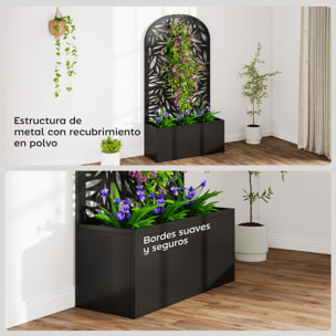 Jardinera Exterior Grande de Metal, Jardinera con Pantalla de Privacidad Curva de Hojas Decorativas, Macetero de Pared o Independiente para Plantas Trepadoras, Patio, 61x23x113 cm, Negro