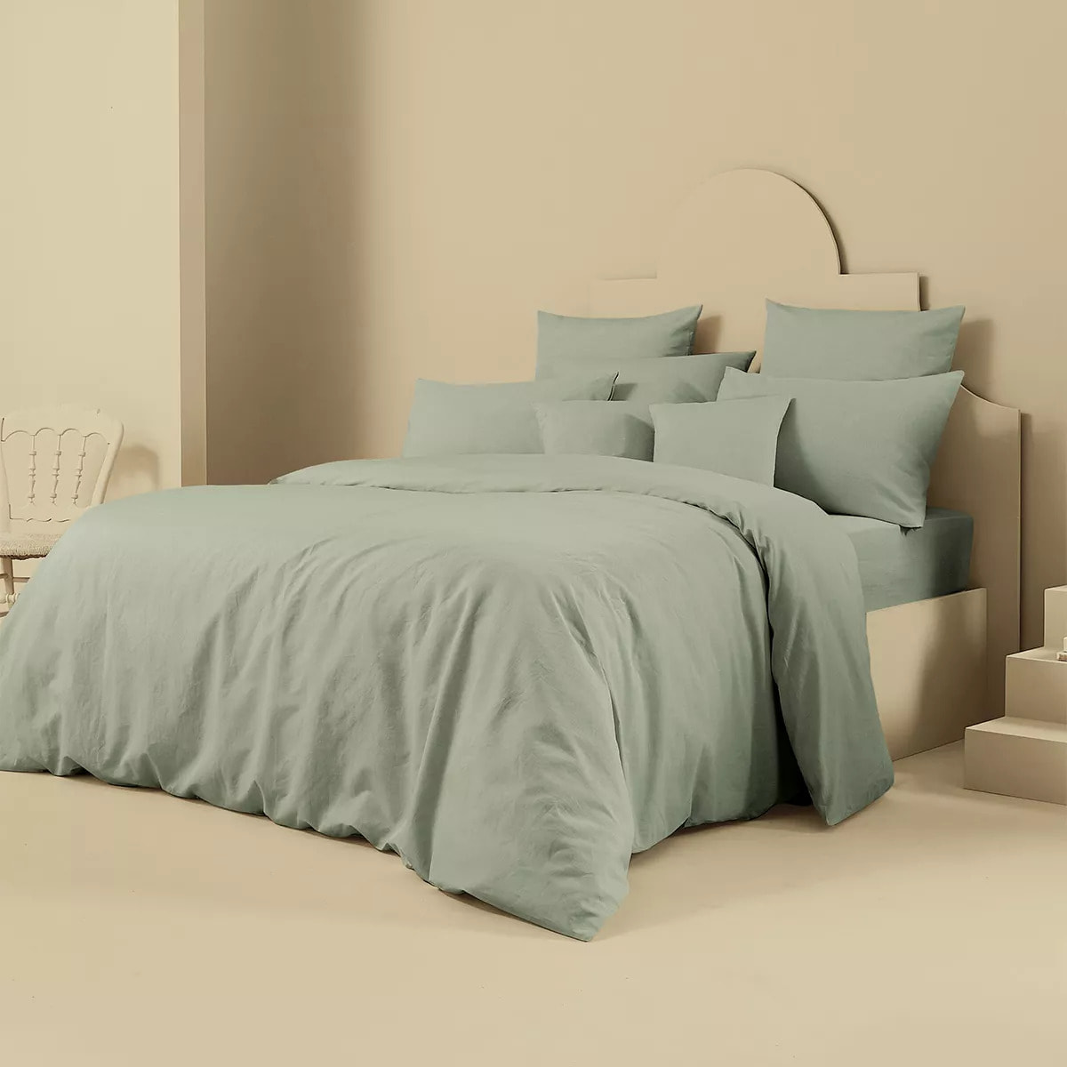 Drap housse b35 lin & coton 160 g/m² uni vert Le metis francais verde