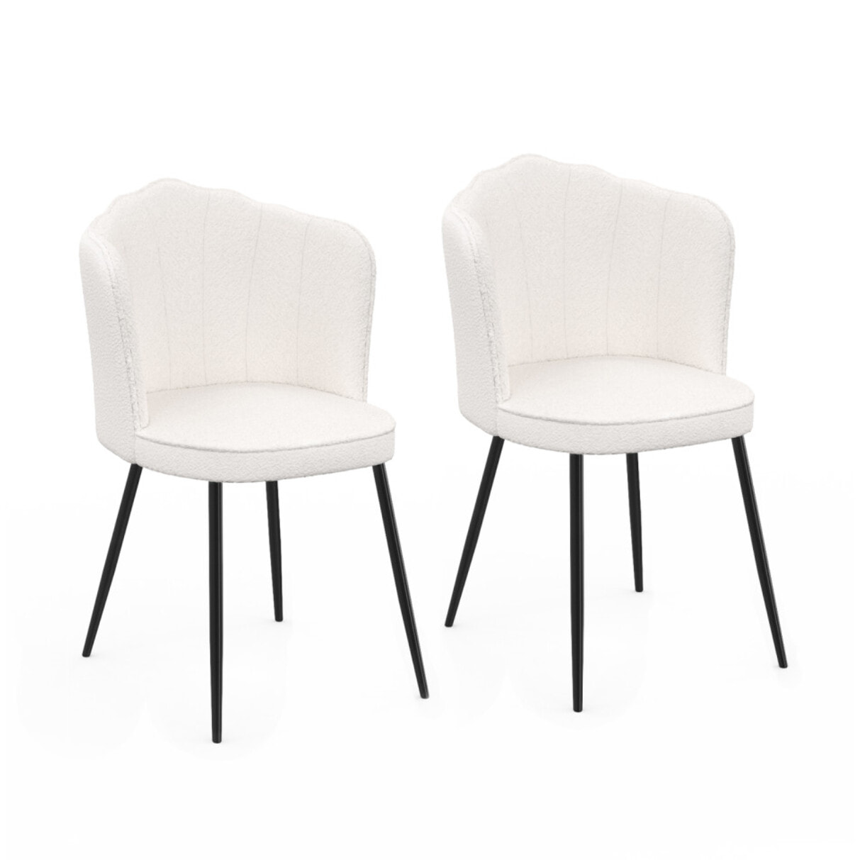 Chaises Arielle en bouclette crème et pieds noirs - lot de 2