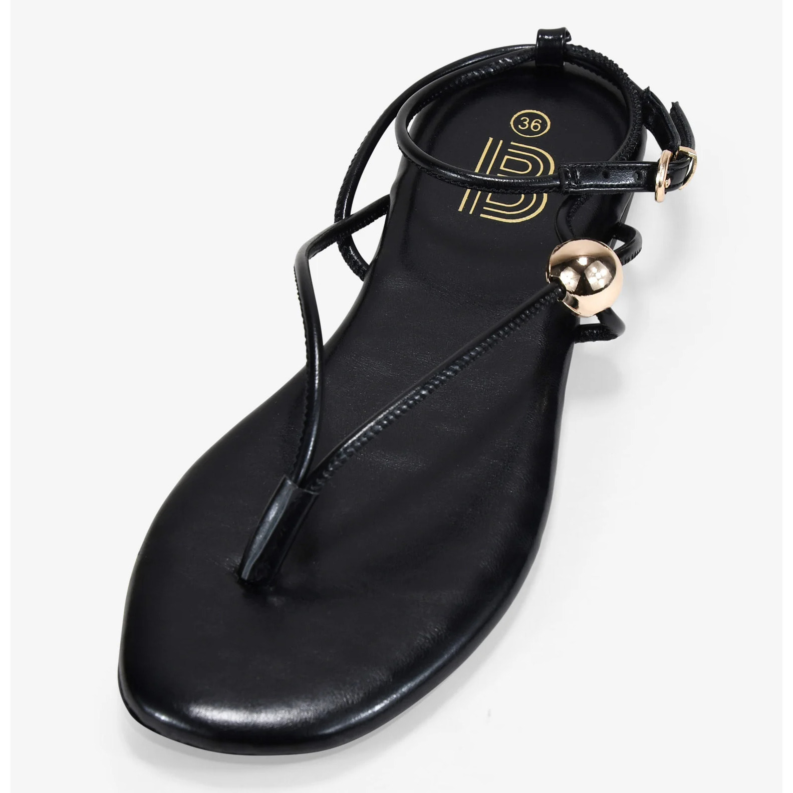 Sandalias planas negras con bola metálica
