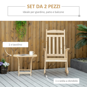 Outsunny Set 2 Pz Mobili da Giardino con Sedia a Dondolo e Tavolino Pieghevole in Legno di Abete