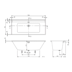 Baignoire droite VILLEROY ET BOCH Collaro Blanc mat vidage et trop plein blanc mat + Pare bain AURYS Raywall noir mat