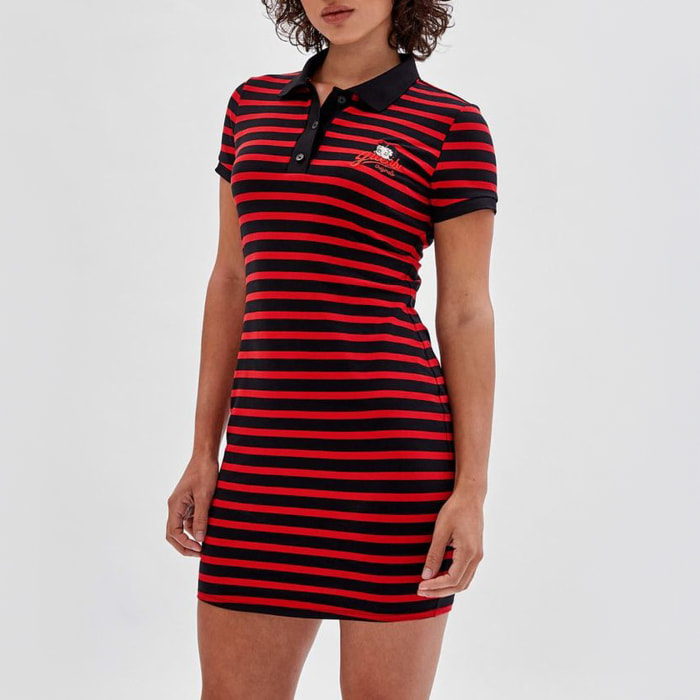 GUESS Originals - Robe Betty Boop - coupe moulante - coton - rayures - noir et rouge