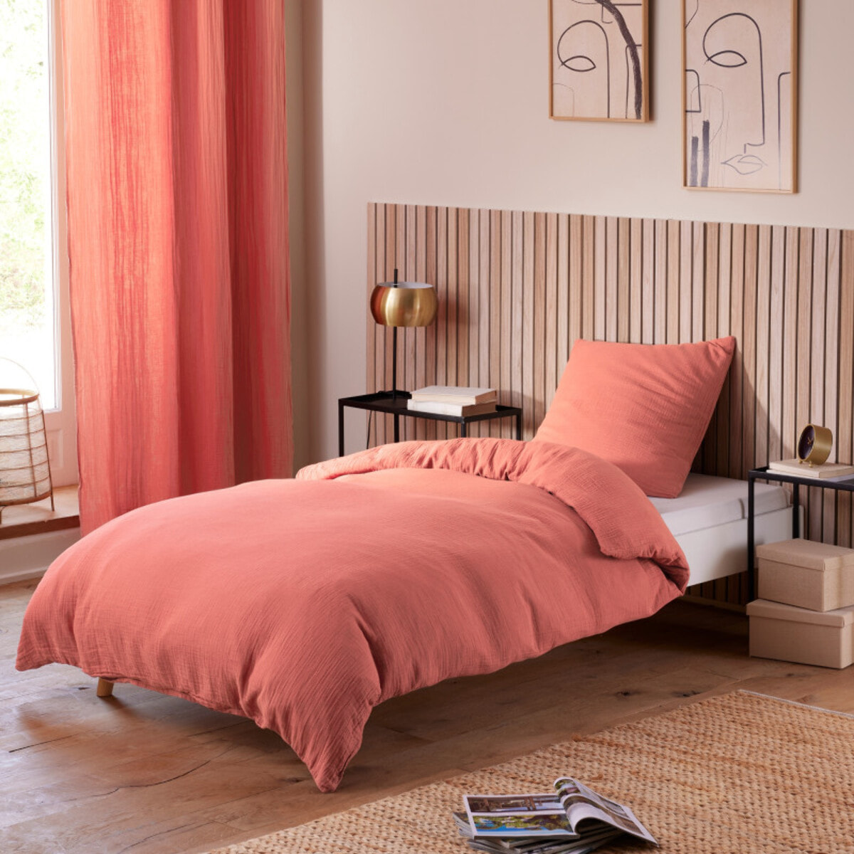 Pack complet 3 pièces "Noah" Gaze de Coton 140 x 200 pour lit 1 place - Noah Blush