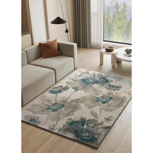 SARA Alfombra con flores en tonos beige y azules, varias medidas disponibles