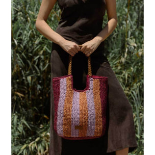 Bolso shopper lila de rafia trenzada