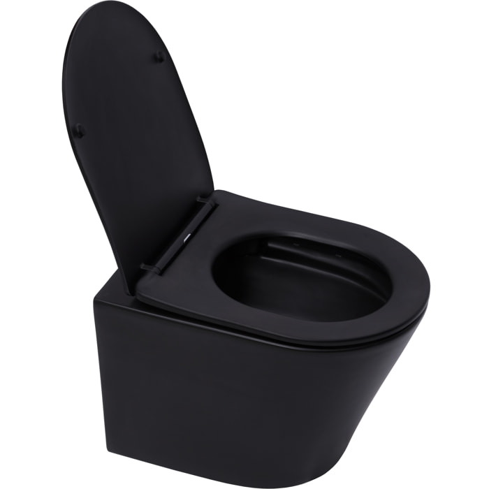 Pack WC Bati-support Geberit + WC suspendu sans bride Swiss Aqua Technologies + Abattant SoftClose + Plaque noire mat/chrome