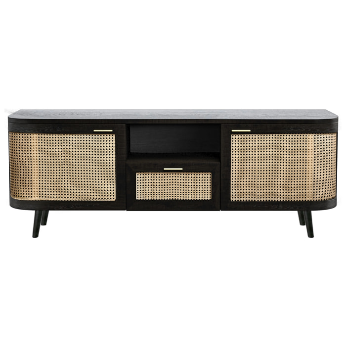 Meuble TV en bois de manguier et cannage 145 cm - Wendy