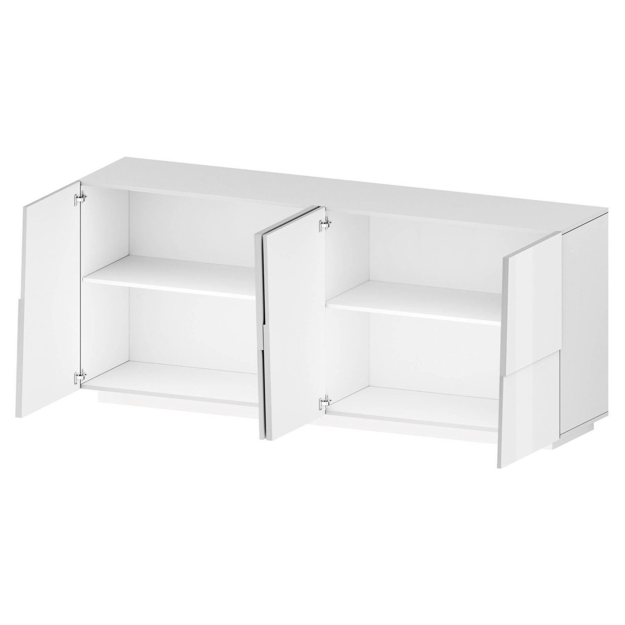 Credenza Ddambrosi, Buffet da soggiorno, Madia da salotto moderna con 4 ante, 200x44h86 cm, Bianco lucido