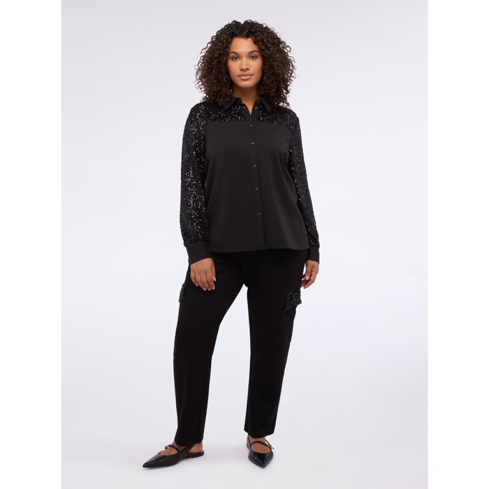 Fiorella Rubino - Pantaloni cargo in tessuto scuba con paillettes - Nero