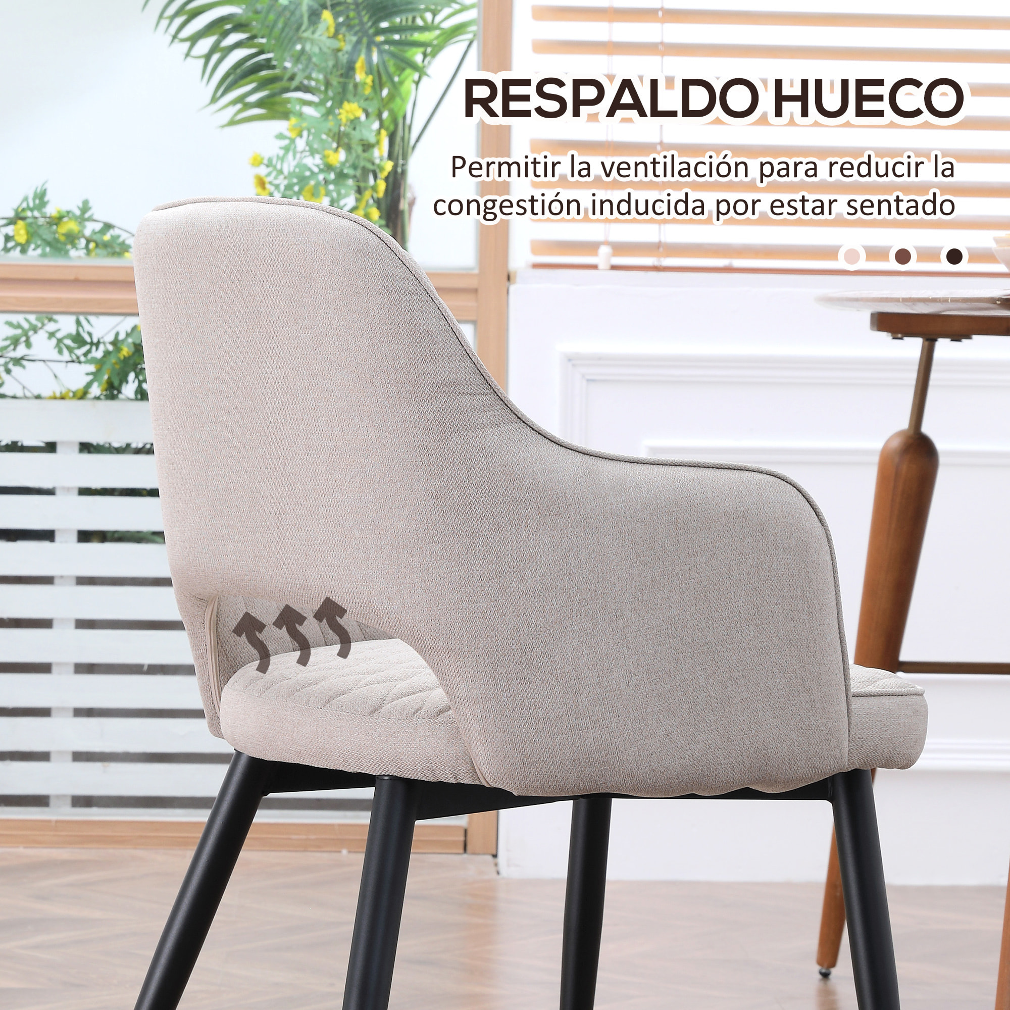 HOMCOM Juego de 2 Sillas de Comedor Tapizado en Tela con Respaldo Alto y Patas de Acero Sillas de Cocina para Salón Restaurante Carga 120 kg 55x55x81 cm Crema