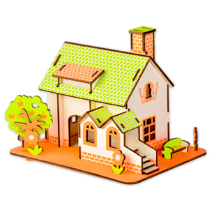 Puzzle 3D in legno. Casa con melo. 44 pezzi.