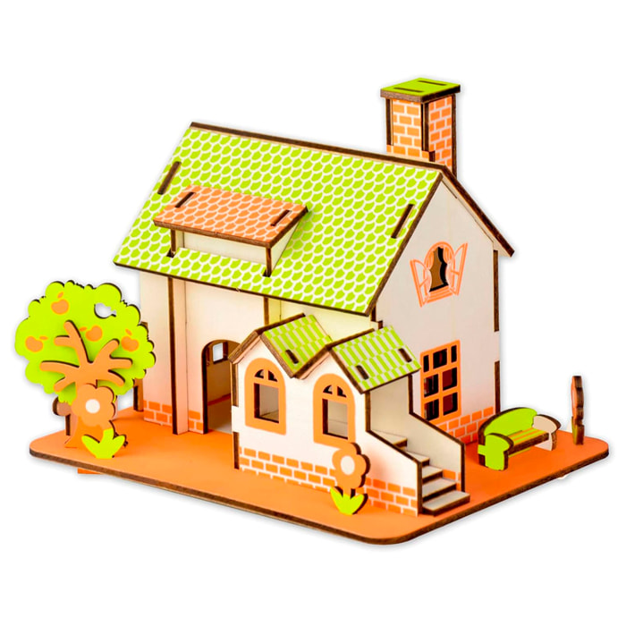 Puzzle 3D in legno. Casa con melo. 44 pezzi.